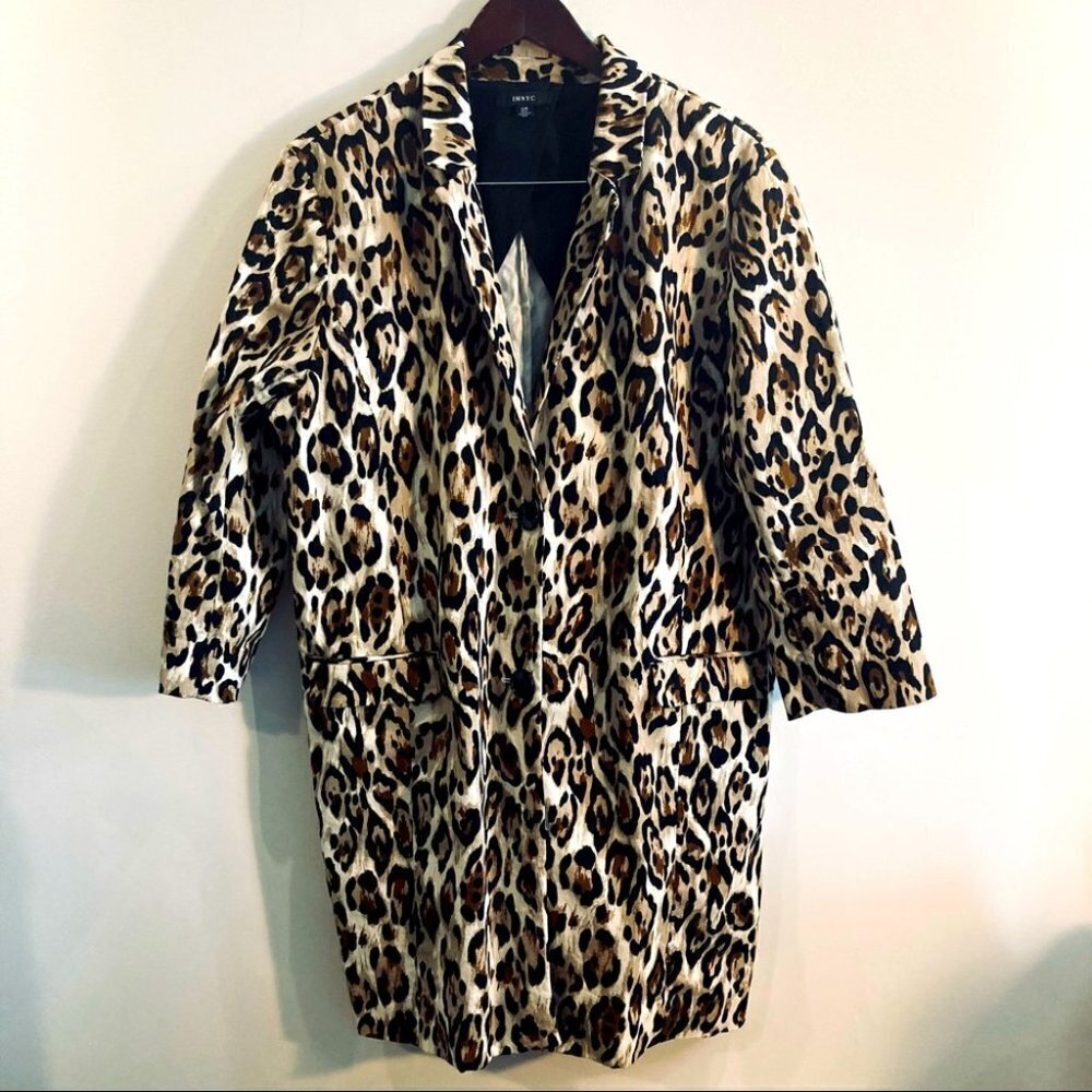 IMNYC Sz L Leopard Print Unlined Oversized Overcoat w/ Pockets & Back Slit Coat